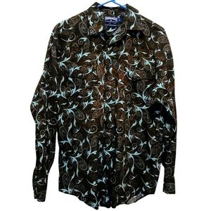 Men's Size M Brown & Blue Paisley Panhandle Slim Western Shirt